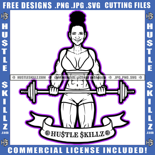 Women Slim Figure Black And White Design Curvy Smiling Face Body Builders Workout Exercise Weights Training Graphic Grind Logo Hustle Skillz SVG PNG JPG Vector Cut Files Silhouette Cricut