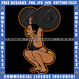 Fitness Woman Silhouette Lift Weights Dumbbells' Workout Gym Exercise Graphic Grind Hustler Earing Logo Hustle Skillz SVG PNG JPG Vector Cut Files Silhouette Cricut