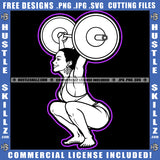 Fitness Woman Black And White Design Fit Figure Silhouette Lift Weights Dumbbells' Workout Gym Exercise Graphic Grind Hustler Earing Logo Hustle Skillz SVG PNG JPG Vector Cut Files Silhouette Cricut