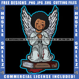 Young Child Angel Blood Bleeding Tears Wings Sitting On Book Closed Eyes Silhouette Graphic Icon Grind Logo Hustle Skillz SVG PNG JPG Vector Cut Files Silhouette Cricut