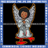 Young Child Angel Blood Bleeding Tears Wings Sitting Closed Eyes Silhouette Graphic Icon Grind Logo Hustle Skillz SVG PNG JPG Vector Cut Files Silhouette Cricut