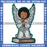 Young Child Angel Wings Sitting On Book Closed Eyes Silhouette Graphic Icon Grind Logo Hustle Skillz SVG PNG JPG Vector Cut Files Silhouette Cricut