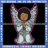 Young Child Angel Wings Sitting Closed Eyes Hand Praying Silhouette Graphic Icon Grind Logo Hustle Skillz SVG PNG JPG Vector Cut Files Silhouette Cricut