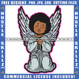 Young Child Angel Wings Sitting Closed Eyes Hand Praying Silhouette Graphic Icon Grind Logo Hustle Skillz SVG PNG JPG Vector Cut Files Silhouette Cricut