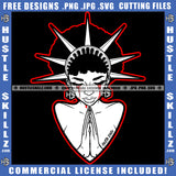 Melanin Woman Black And White Design Statue Liberty Praying Justice Closing Eyes Blood Bleeding Tears Afro Hairstyle Hustler Earing Logo Hustle Skillz SVG PNG JPG Vector Cut Files Silhouette Cricut