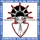 Melanin Woman Black And White Design Statue Liberty Praying Justice Closing Eyes Blood Bleeding Tears Afro Hairstyle Hustler Earing Logo Hustle Skillz SVG PNG JPG Vector Cut Files Silhouette Cricut