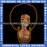 Melanin Woman Mouth Covering Doller Curly Bob Hairstyle Closing Eyes Blood Bleeding Tears Hustler Earing Hand Bind Logo Hustle Skillz SVG PNG JPG Vector Cut Files Silhouette Cricut