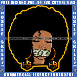 Nubian Woman Mouth Covering Doller Curly Bob Hairstyle Closing Eyes Hustler Earing Logo Hustle Skillz SVG PNG JPG Vector Cut Files Silhouette Cricut