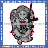 Gray Cherub Angel With Wings Holding Blood Bleeding Long Black Gun Weapon Firearm Heaven Logo Hustle Skillz SVG PNG JPG Vector Cut Files Silhouette Cricut