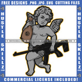 Gangster Angel Money Bag Carrying Cash Bags Rifle Gun Protection Weapon Hustler Grinding Logo Hustle Skillz SVG PNG JPG Vector Cut Files Silhouette Cricut