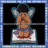 Young Angel Crying Blood Tears Wings Sitting On Book Bleeding Death Gothic Graphic Icon Grind Logo Hustle Skillz SVG PNG JPG Vector Cut Files Silhouette Cricut