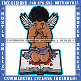 Young Angel Crying Blood Tears Wings Sitting On Book Bleeding Death Gothic Graphic Icon Grind Logo Hustle Skillz SVG PNG JPG Vector Cut Files Silhouette Cricut