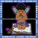 Sad Child Angel Sitting On Book Cross Death Gothic Graphic Icon Grind Logo Hustle Skillz SVG PNG JPG Vector Cut Files Silhouette Cricut