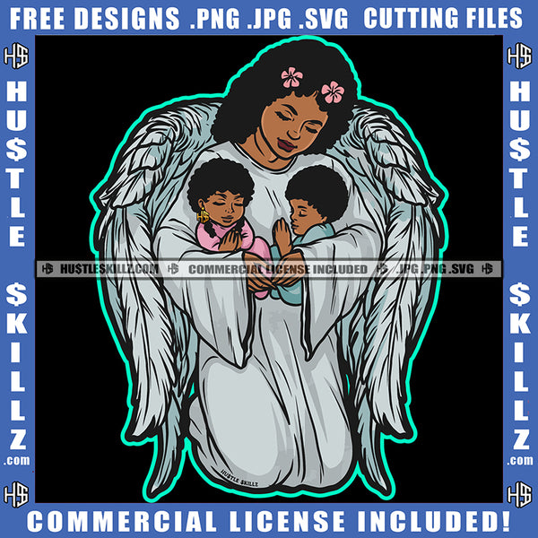 Afro Goddess Melanin Angel Mother Sleeping Baby Praying Earrings Logo Hustle Skillz SVG PNG JPG Vector Cut Files Silhouette Cricut