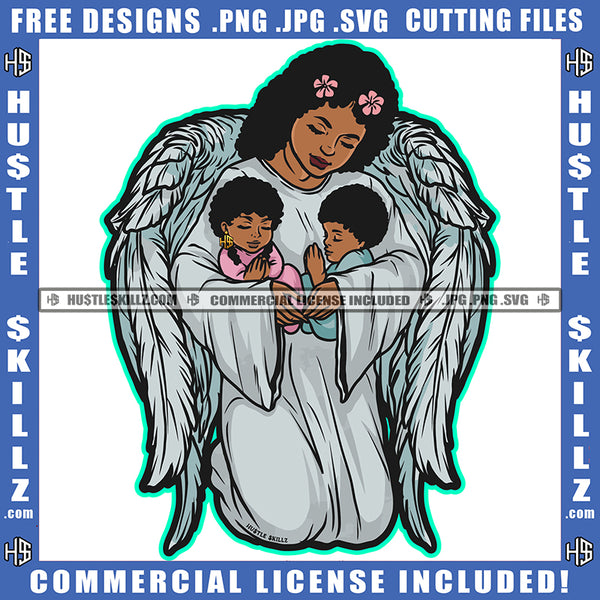 Afro Goddess Melanin Angel Mother Sleeping Baby Praying Earrings Logo Hustle Skillz SVG PNG JPG Vector Cut Files Silhouette Cricut