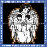 Afro Goddess Black And White Design Melanin Angel Mother Sweet Moments Family Caring Loving Parenting Sleeping Baby Praying Earrings Logo Hustle Skillz SVG PNG JPG Vector Cut Files Silhouette Cricut