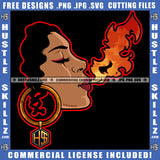 Woman Fire Girl Mouth Braids Hair Hustling Hustler SVG Vector Logo Hustle Skillz SVG PNG JPG Vector Cut Files Silhouette Cricut