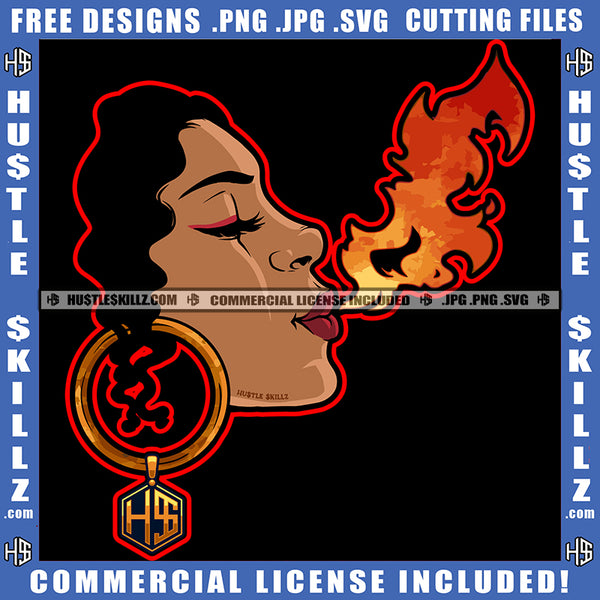 Woman Fire Girl Mouth Braids Hair Hustling Hustler SVG Vector Logo Hustle Skillz SVG PNG JPG Vector Cut Files Silhouette Cricut