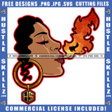 Woman Fire Girl Mouth Braids Hair Hustling Hustler SVG Vector Logo Hustle Skillz SVG PNG JPG Vector Cut Files Silhouette Cricut