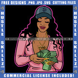 Beautiful Woman Head Cap Counting Money Boss Lady Business Hard Worker Grinding Hustler Logo Hustle Skillz SVG PNG JPG Vector Cut Files Silhouette Cricut