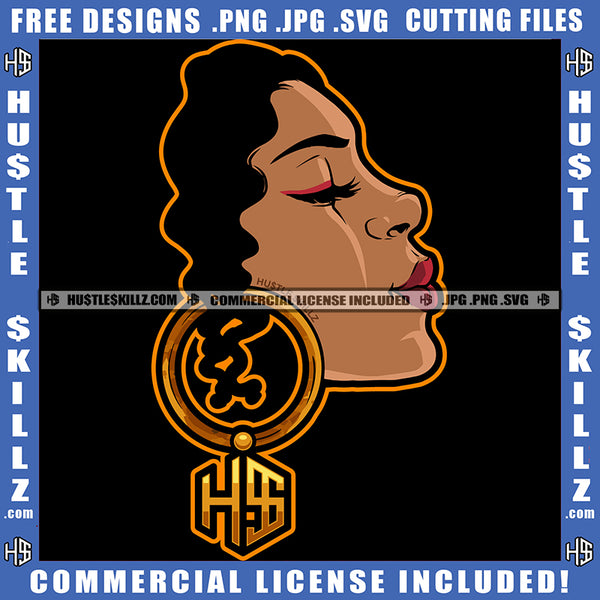 Melanin Black Woman Afro Queen Earrings Girl Mouth Braids Hair Hustling Hustler SVG Vector Logo Hustle Skillz SVG PNG JPG Vector Cut Files Silhouette Cricut