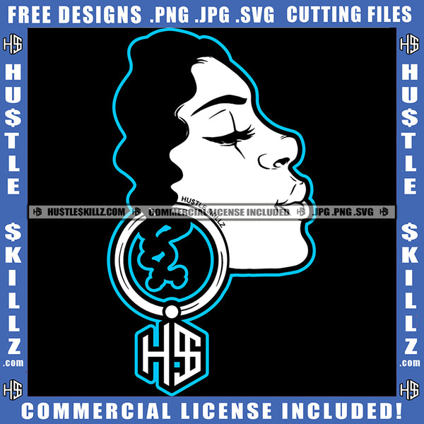 Melanin Woman Afro Earrings Girl Mouth Braids Hair Hustling Hustler SVG Vector Logo Hustle Skillz SVG PNG JPG Vector Cut Files Silhouette Cricut