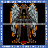 Grim Reaper Skull Skeleton Angel Devil Wing Design Tattoo Sickle Horror Grunge Evil Ghost Dead Death Biker Art Logo Hustle Skillz SVG PNG JPG Vector Cut Files Silhouette Cricut