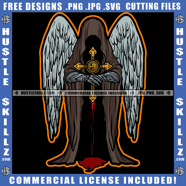 Grim Reaper Skull Skeleton Angel Devil Wing Design Tattoo Sickle Horror Grunge Evil Ghost Dead Death Biker Art Logo Hustle Skillz SVG PNG JPG Vector Cut Files Silhouette Cricut