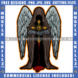 Grim Reaper Skull Skeleton Angel Devil Wing Design Tattoo Sickle Horror Grunge Evil Ghost Dead Death Biker Art Logo Hustle Skillz SVG PNG JPG Vector Cut Files Silhouette Cricut