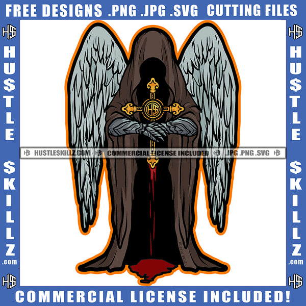 Grim Reaper Skull Skeleton Angel Devil Wing Design Tattoo Sickle Horror Grunge Evil Ghost Dead Death Biker Art Logo Hustle Skillz SVG PNG JPG Vector Cut Files Silhouette Cricut