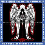 Grim Reaper Angel Devil Wing Design Horror Grunge Evil Ghost Dead Death Biker Art Logo Hustle Skillz SVG PNG JPG Vector Cut Files Silhouette Cricut