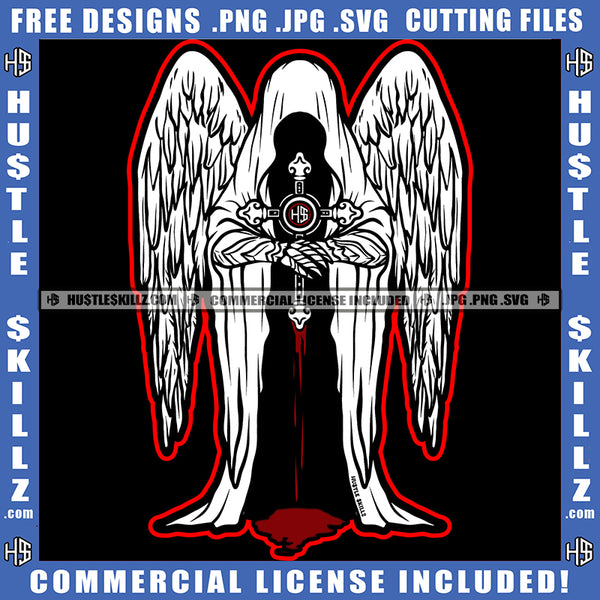 Grim Reaper Angel Devil Wing Design Horror Grunge Evil Ghost Dead Death Biker Art Logo Hustle Skillz SVG PNG JPG Vector Cut Files Silhouette Cricut