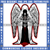 Grim Reaper Angel Devil Wing Design Horror Grunge Evil Ghost Dead Death Biker Art Logo Hustle Skillz SVG PNG JPG Vector Cut Files Silhouette Cricut