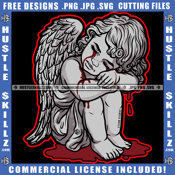 Baby Angel Kids Bleeding Blood Tears Wings Fantasy Hustler Statue Logo Skillz SVG PNG JPG Vector Cut Files Silhouette Cricut