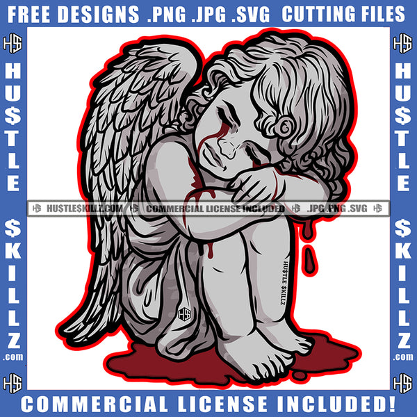 Baby Angel Kids Bleeding Blood Tears Wings Fantasy Hustler Statue Logo Skillz SVG PNG JPG Vector Cut Files Silhouette Cricut