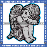 Baby Cute Angel No Love Sad Fantasy Heaven Religion Wings Hustle Skillz SVG PNG JPG Vector Cut Files Silhouette Cricut