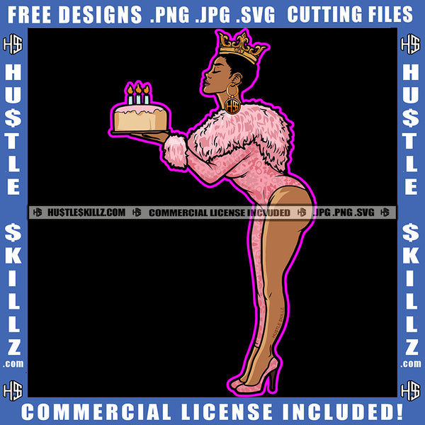 Birthday Queen Melanin Woman Girl Cake Female Party Crown Afro Hair Happy Celebration Logo Hustle Skillz SVG PNG JPG Vector Cut Files Silhouette Cricut