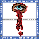 Green Eyeball Eye Bleeding Heart Pain Sadness Dripping Blood Tears Logo Hustle Skillz SVG PNG JPG Vector Cut Files Silhouette Cricut