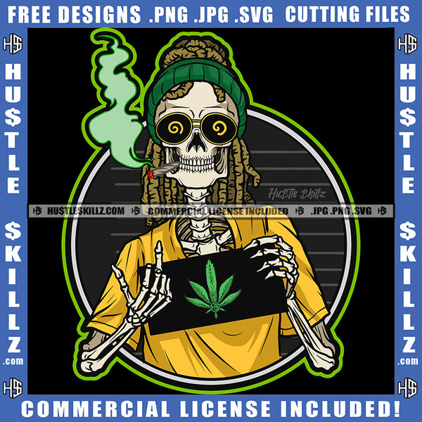 Skeleton's Skull Bone Kinky Afro Hairstyle Sunglasses Glass Hand Middle Finger 420 Cannabis Smoking Blunt Marijuana Weed leaf Logo Hustle Skillz SVG PNG JPG Vector Cut Files Silhouette Cricut