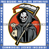 Grim Reaper Skull Scary Death Halloween Blood Hold Cash Bag Hustler Evil Eyes Logo Hustle Skillz SVG PNG JPG Vector Cut Files Silhouette Cricut