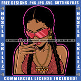 Pretty Melanin Braids Hairstyle Sunglass Gold Chain Hand Middle Finger Girl Logo Hustle Skillz SVG PNG JPG Vector Cut Files Silhouette Cricut