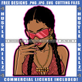 Pretty Melanin Braids Hairstyle Sunglass Gold Chain Hand Middle Finger Girl Logo Hustle Skillz SVG PNG JPG Vector Cut Files Silhouette Cricut