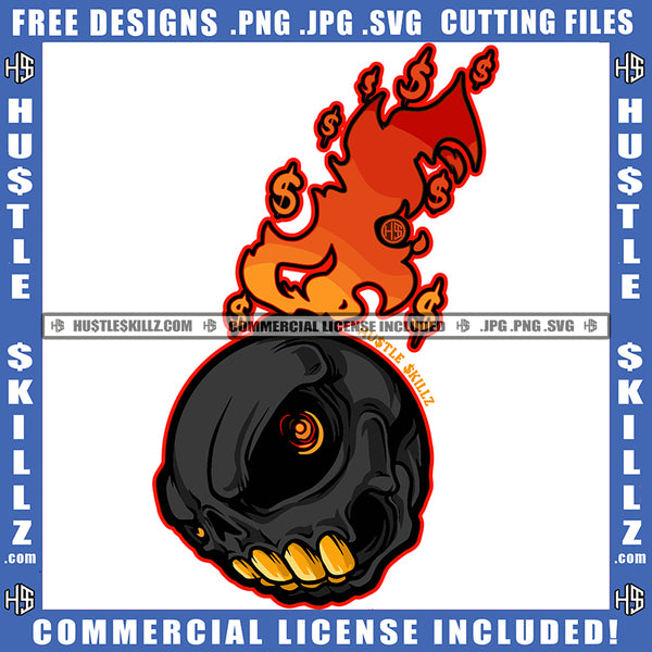 Evil Devil Face on Fire Flames Bowling Ball Cartoon Red Yellow Orange Fire Red-Eyes Burn Logo Hustle Skillz SVG PNG JPG Vector Cut Files Silhouette Cricut