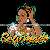 Self Made Black Woman Queen Hand Crown Flowers Necklace Chain Earrings Graphic Grind Logo Hustle Skillz SVG PNG JPG Vector Cut Files Silhouette Cricut