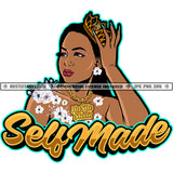 Self Made Black Woman Queen Hand Crown Flowers Necklace Chain Earrings Graphic Grind Logo Hustle Skillz SVG PNG JPG Vector Cut Files Silhouette Cricut