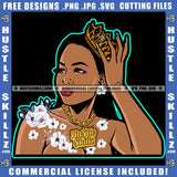 Beautiful Charming Success Nubian Woman Crown Flower Gold Chain Logo Hustle Skillz SVG PNG JPG Vector Cut Files Silhouette Cricut