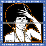 Beautiful Melanin Slim Woman Curly Bob Sunglass Gold Chain Earring Logo Hustle Skillz SVG PNG JPG Vector Cut Files Silhouette Cricut