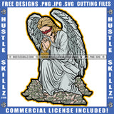 Angel Blind Folded Hold Gold Chain Showing Off Money Hustler Grinding Logo Hustle Skillz SVG PNG JPG Vector Cut Files Silhouette Cricut