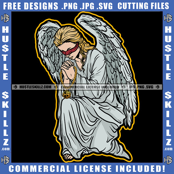 Angel Blind Red Folded Hold Gold Chain Yellow Border Logo Hustle Skillz SVG PNG JPG Vector Cut Files Silhouette Cricut