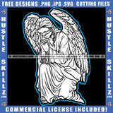 Angel Tie Eyes Blind Black And White Design Folded Hold Gold Chain Blue Border Logo Hustle Skillz SVG PNG JPG Vector Cut Files Silhouette Cricut